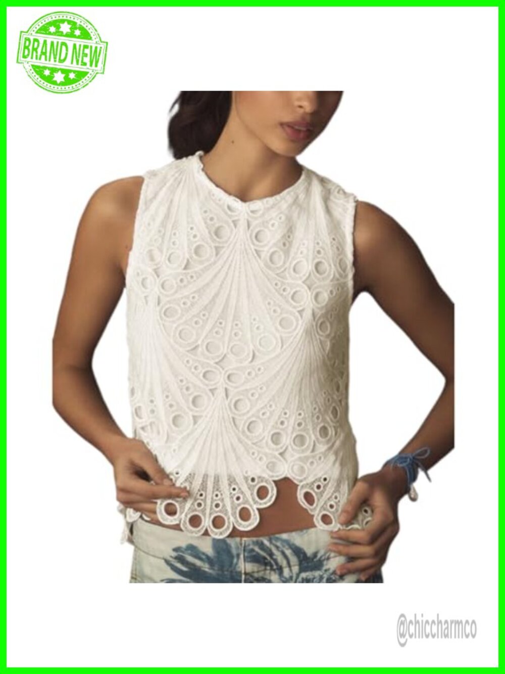Lace Tank Top Sleeveless Embroidered Eyelet Blouse